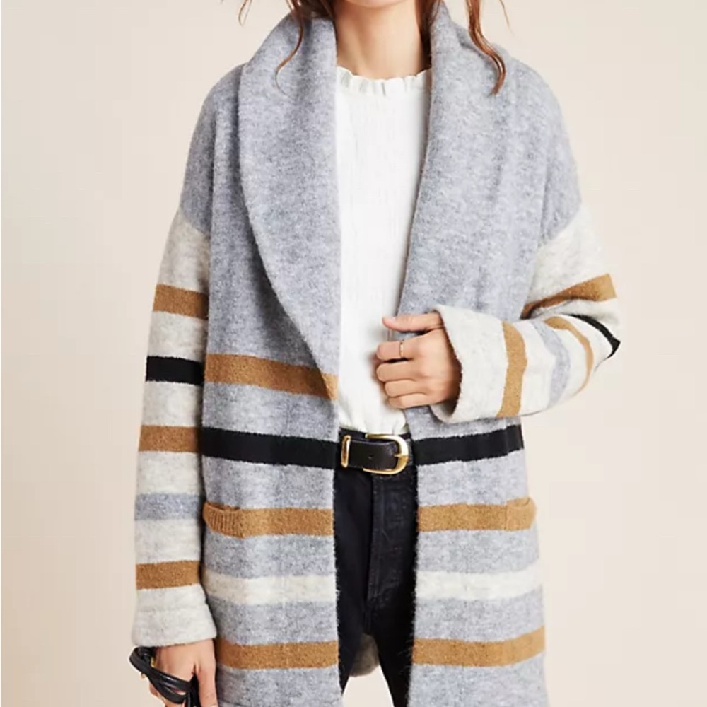 Anthropologie Duster, Striped Wool Blend Cardigan XS Oversized Sweater w/Pockets